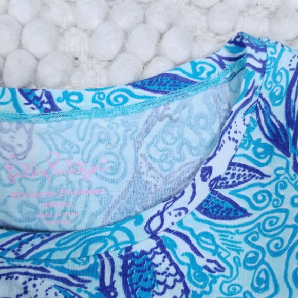 Lilly Pulitzer Short Sleeve Tee Nice Tail Mermaids Blue Sz Extra Small - Picture 7 of 9